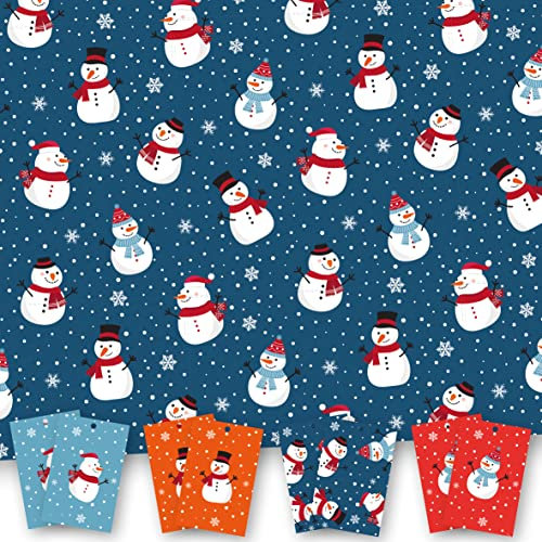 Christmas Wrapping Paper. 8 XL Sheets (50 x 70cm). Happy Snowmen Design. Gift Wrap pack with matching Tags. Cutting grid on reverse. Printed in UK. By Absolutely Yours.