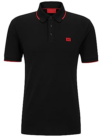 HUGO Mens Deresino232 Cotton-piqué Slim-fit Polo Shirt with red Logo Label