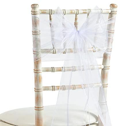 20x275cm Organza Sash Wider Sash Fuller Bows Chair Cover Bows Sash for Wedding Party Birthday Decoration (100, White)
