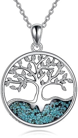 YAFEINI Baum des Lebens Halskette 925 Sterling Silber Türkis Baum des Lebens Anhänger Halskette für Damen Schmuck
