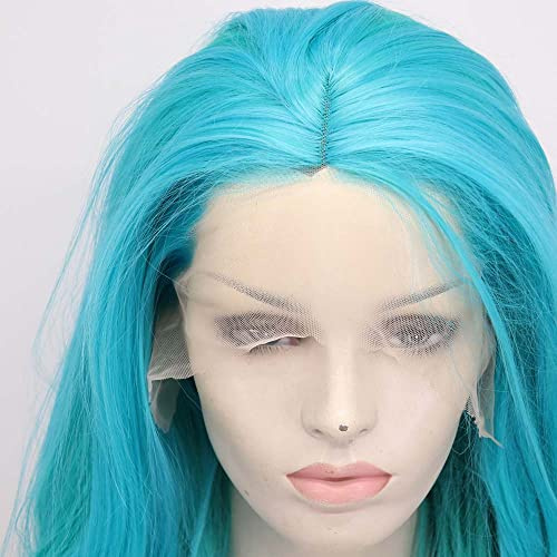 Xiweiya Wigs Blue/Green Wig Synthetic Mixed Color Lace Front Wigs Long Wavy Wig Heat Resistant Fiber Natural Hairline Wigs Cosplay