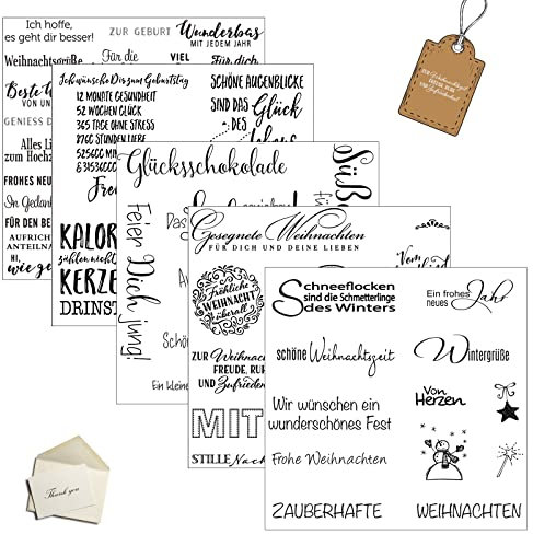 TNSLAND Silikonstempel Sprüche Deutsch Stempel Silikon, 5 Blätter Clear Stamps Silikon Stempel Set für DIY Dekoration Bullet Journal Scrapbooking, Tiere und Blumen Stempelset