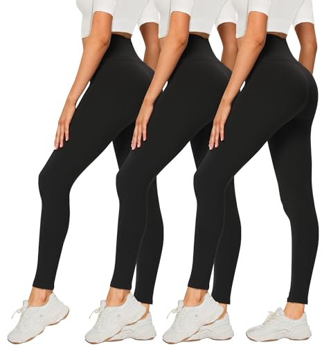 DDOBB 3 Pack Leggings for Women High Waisted Black Leggings Tummy Control Stretchy Pants Trousers for Gym Fitness Yoga Running Regular&Plus Size(B-Black*3)