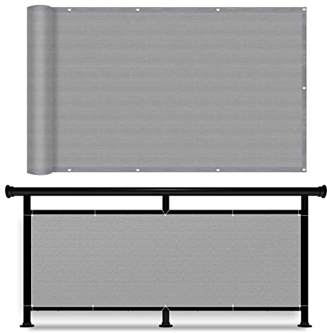 Balkon sichtschutz 100 x 400 cm Reißfest UV-Schutz atmungsaktiv Balkonsichtschutz Seitenmarkise mit Ösen und Kabelbinder für Balkon Garten im Freien, Grau
