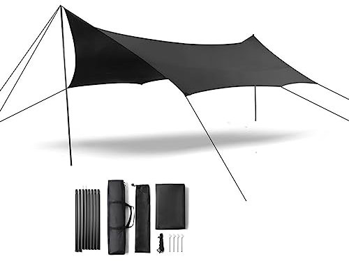 Tente Portable Tente Tarp Moustiquaire de Pluie Auvent de Voyage Toile de Sac a Dos Imperméable Abri Solaire Moustiquaire de Pluie pour la Randonnee, la Plage