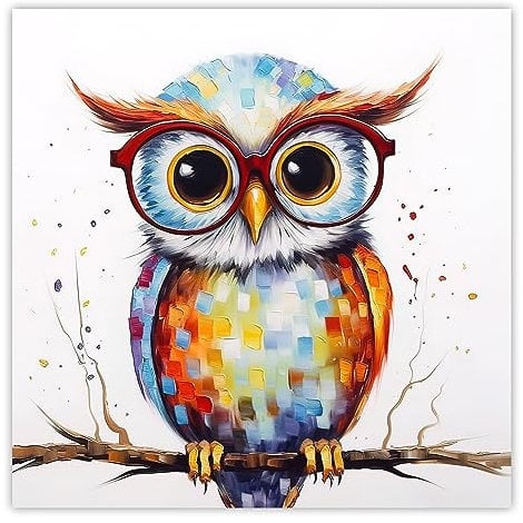LZIMU Lustiges Eulen Bild auf Leinwand buntes Tier Leinwandbild für moderne Kinderzimmer Kinderzimmer Schlafzimmer Dekoration (Kein Rahmen, 45.00x45.00cms)