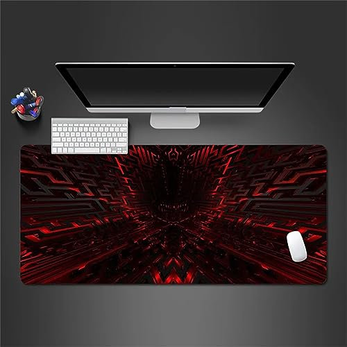Alfombrilla de Ratón Grande XXL 1200x600x2mm Gaming Mouse Pad Rojo Abstracto Alfombrilla Escritorio con Bordes Cosidos Textured Superficie Lavable Velocidad para PC, portátil