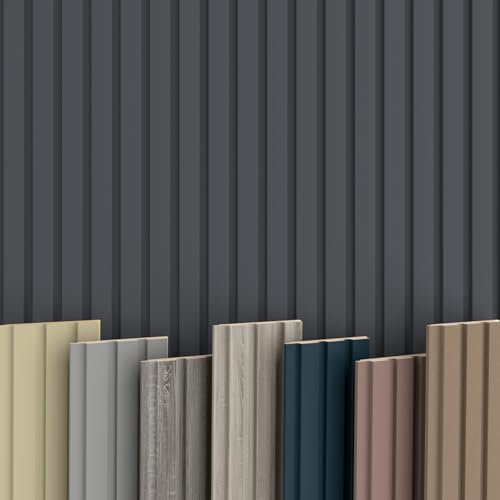 BEATS Lamellen 2,75m HEXIM - MDF Holz Lamellenwand Wandpaneele Lamellenverkleidung Wandverkleidung Lamellenpaneele Holzpaneele Natur (4 Paneele & Zubehör, Beats De Luxe Black Lead)