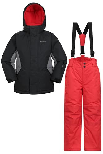 Mountain Warehouse Kids Ski Jacket & Trousers Set - Snowproof Ski Outfit, Front Pockets, Fleece Lined Skiwear, Integrated Snowskirt - Best for Winter Snowboarding Jet Black (01) Kids Size 3-4 Years