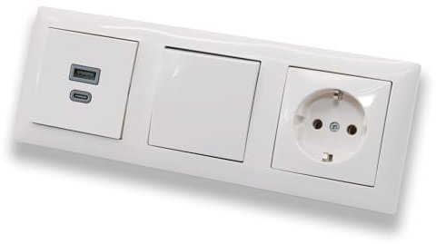EBROM USB-C und USB-A Unterputz Steckdose/Lader, 45+15 Watt Leistung, Schnellladefunktion für Wearables Smartphones Tablets + Busch Jäger Tastschalter 2020US + Steckdose mit Kinderschutz Balance Si