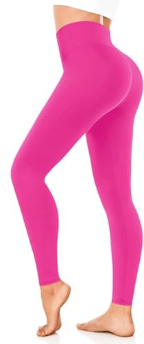 FuelMeFoot Leggings Damen High Waist Blickdicht Leggins mit Bauchkontrolle Slim Fit Angenehm Weiche Elastische Sportleggings. 1 Pack-02-Hot Pink L/XL