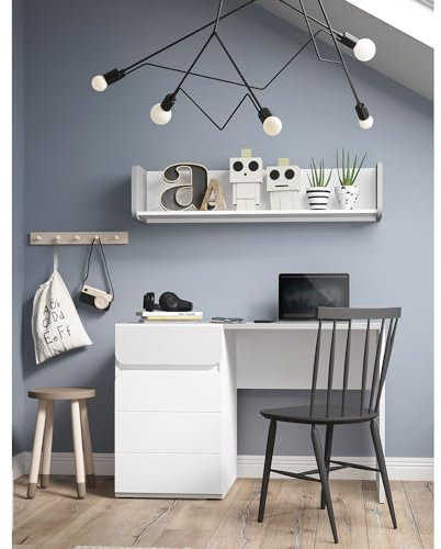 Lomadox Jugendzimmer Kinderzimmer Set Schreibtisch mit Schublade Tür Wandboard weiß grau
