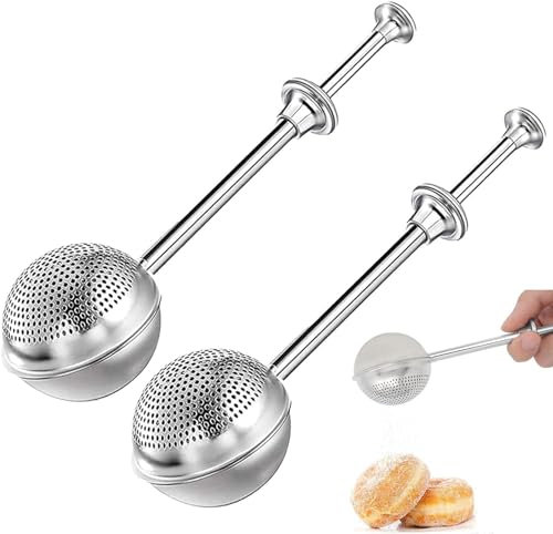 2 setaccio per zucchero a velo, in acciaio inox, con manico a molla, setaccio telescopico per farina, per cuocere lo zucchero a velo, setaccio per spolverare, 2 pezzi.