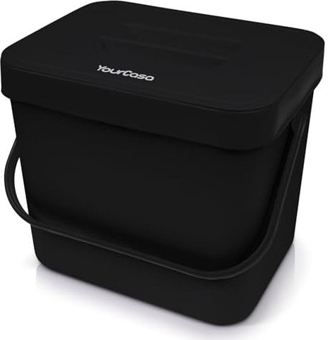 YourCasa® Poubelle bio de cuisine 7 l à suspendre - Passoire à compost de cuisine - Passe au lave-vaisselle - Poubelle bio - Poubelle bio - Poubelle de cuisine - Poubelle bio - Anti-odeurs (noir)
