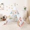 decalsweet Tipi Zelt für Kinder mit Kieferpfahl & Holz Stabilisierung & Niedliche Muster, Kinderzelt für Drinnen und Draussen, Zelt Kinderzimmer Spielzelt für Mädchen Jungen Dschungel-Tiere Beige