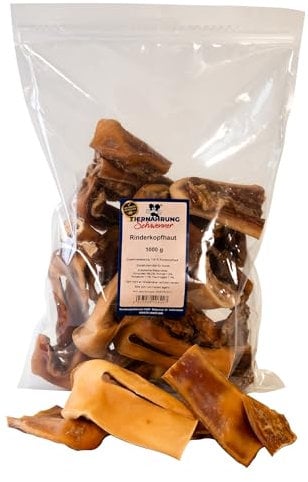 Tiernahrung Schwenner - Peau de tête de bœuf courte séchée pour chiens - Snacks pour chien - Soin dentaire pour chien - 1000 g 8-18 cm