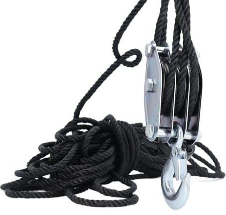 Block and Tackle Pulley System, 4400 LBS Breaking Strength Heavy Duty Rope Hoist Pulley System, Metal Wheels Bearing Structure for Animal Husbandry, Warehouses, Constructions