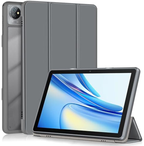 TOPCASE Funda Transparente PC Respaldo para Blackview Tab 70 WiFi/Tab 8 WiFi/Tab 30 Tablet 10.1 Pulgadas,TPU Ultra Delgado Clara Soporte Carcasa con Auto-Sueño/Estela,Gris