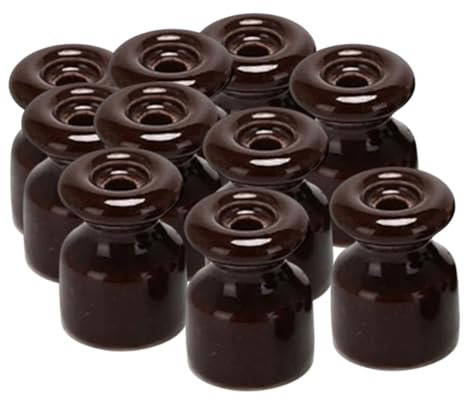 10 Aisladores Cerámicos Marrón, Pequeños, Retro para Cableado Pared