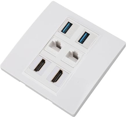 Plaque Murale HDMI RJ45, Plaque Murale de Prise HDMI USB 3.0 à 6 Ports, Plaque Murale 4K @ 60Hz HDMI Cat6 RJ45 Keystone Jack pour Plaque Frontale