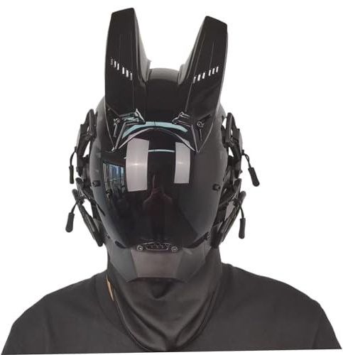 Cyberpunk -Maske mit Horn -Futuristische Maske für Männer PC Dekorative Punkmaske mit Gesichtsmaske Cybermaske für Cosplay Party Halloween Music Festival, Cyberpunk Helm