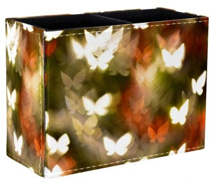 Eslifey Pen Holder Square Pencil Holder for Desk, Shining Butterflies Pen Pot Pen Cup Makeup Brushes Holder Stand Display Desk Stationery Organiser for Home Office School