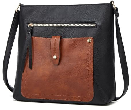 FURONGHUA damenhandtasche umhängetasche damen mittelgroß crossbody bag damen veganes leder mode mit 4 reißverschlussfächern tasche damen umhängetaschen-Schwarz