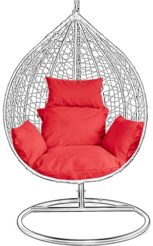 Swing Egg Chair Replacement Cushions Set, Water-Resistant Hanging Basket Swing Seat Pad with Headrest Pillow, Foldable Removable Cushion for Outdoor Patio Hammock Swing Chair (Red)