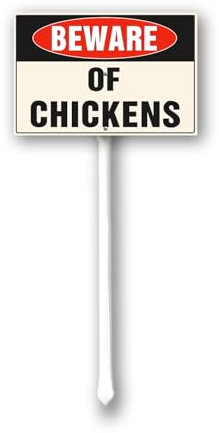 Horienteeon Hühner-Schild mit Pfahl, Vorsicht vor Hühnern, Hofschild, 20,3 x 30,5 cm, Sicherheitswarnung, Metallschild, Gras, Zuhause, Bauernhof, Garten, Veranda, Gehweg, Aluminium-Dekoration, für