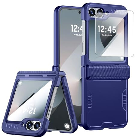CENMASO for Samsung Galaxy Z Flip 7 FE/Z Flip 6 Case with Screen Protector & Hinge Protection, Ultra-Thin Shockproof Protection Case for Galaxy Z Flip 7 FE/Z Flip 6(Blue)