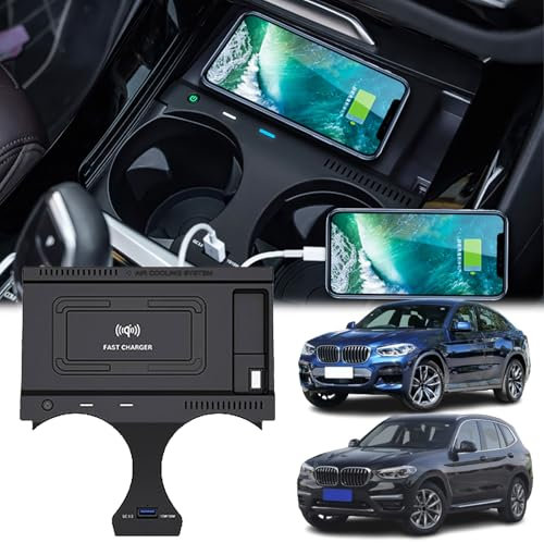GQQSXZNTD Cargador Inalámbrico para Coche para BMW 2018-2024 X3/X4, 2019-2024 X3M/X4M, 2021-2024 iX3 con 27 W USB y Tipo CPanel Accesorios Consola Central, Cargador Rápido para i-Phone Sam-sung