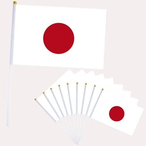 YAAVAAW 10 pièces Mini Drapeau à La Main de Japón,Petit Drapeaux Japón Personnalisable Mat,avec Tiges en Plastique,pour Oktoberfest Événements Sportifs,Décoratifs d'extérieur,Fête