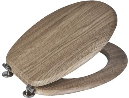 Showerdrape Rust Oak MDF Toilet Seat with Chrome Coloured Stainless Steel Hinges Oxford