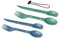 4-in-2 Camping Spoon and Fork Set, Plastic Fork Knife and Spoon Combo, Reusable Utensils Set for Lunch Box, Multifunctional Gear for Hiking Backpacking Survival Picnic Travel Outdoor (1, Blue, Green)