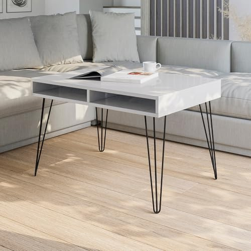 PROROOM FURNITURE - Mae - Sofatisch 90x60 Höhe 55 cm - Kaffeetisch Rechteckig - Couchtisch mit ablage - Coffee Table - Wohnzimmertisch Modern - Beistelltisch Klein - Weiß Hochglanz