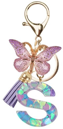 Capaneus Schlüsselanhänger Mädchen, Schlüsselanhänger Buchstabe, Schlüsselanhänger mit Anfangsbuchstaben Lila Schmetterling, Anhänger Schulranzen Tasche, Namensanhänger für Damen und Mädchen