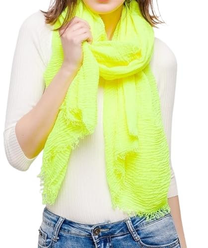 Neon-Schal für den Sommer, einfarbig, Blasen, Turban, Falten, Schleier, geriffelt, schillernder Schal, gelb, 180*95cm