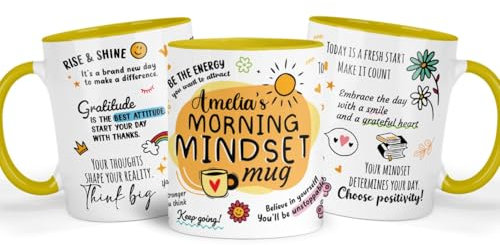 Shamsco Personalised Positive Mindset Mug | Custom Name Mental Health Affirmation | Daily Motivation & Self Care Gift | Wellbeing & Self Love Mug - (Yellow)