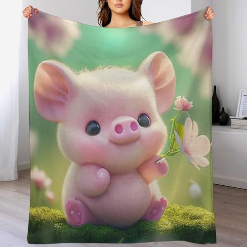 süßes Schwein Decke Fleecedecke,Weiche Warme Fuzzy Überwurfdecken Kinder Oder Erwachsene Für Krippe Bett Couch Stuhl Four Seasons Wohnzimmer Reisen Outdoor (140×180cm)