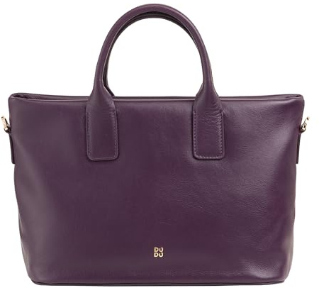 DUDU Damen Lederhandtasche mit Schulterriemen, Mittlere kleine Umhängetasche mit Reißverschluss und abnehmbarem Schulterriemen, Elegante farbige Handtasche Deep Purple