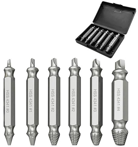 zoerbufan 6 Pezzi Estrattore Viti Danneggiate, Estrattore Viti Spanate per Danneggiati/Spellati, Set Di Strumenti Dispositivo Di Rimozione Bullone Rotto In Acciaio HSS 4341