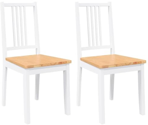 vidaXL Esszimmerstühle 2 STK. Weiß Massivholz Gummibaum, Küchenstuhl, Stuhl, Beistellstuhl, Essstuhl, Wohnzimmerstuhl, Restaurant Stuhl, Akzentstuhl