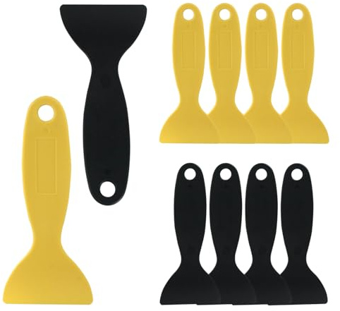 Moicstiy Lot de 10 spatules en plastique pour peinture, grattoir en plastique, outil d'installation d'autocollants pour impression 3D (noir, jaune)