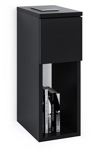 ComfortCove Nachttisch, Nachtschrank, Nachtkästchen, schmaler Nachttisch, schlanker Beistelltisch mit Ablagefach, Schwarz. Größe: B20 x H55 x T30,5 cm