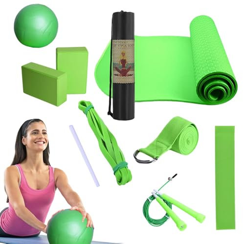 Yoga Set für Anfänger | Fitnessmatte mit Yoga-Ball - Fitnessgeräte für Frauen und Männer, inklusive Latex-Widerstandsband, Stretchband