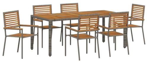 vidaXL Garden Dining Set 7 pcs Grey 190 x 90 x 75 cm Poly Rattan, Alfresco Dining Collection, Modern Rattan Ensemble, Contemporary Garden Seat, Casual Unit, Outdoor Furniture Set