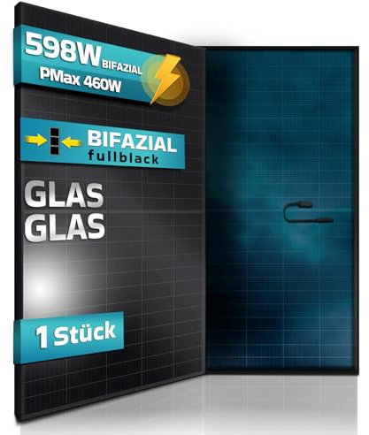SUNNIVA® Solarpanel FULL BLACK Bifazial Glas/Glas 1 x 460 Watt PV Panel - PMax 460W Bifacial Solar modul n-type, geeignet für Balkonkraftwerk, IP68, Photovoltaik