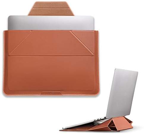 MOFT Laptoptasche Hülle & Laptop Ständer für 13,3 Zoll Laptop, Vegan Leder Laptoptasche mit Erweiterbarem Stauraum, 2 Verstellbare Winkel, Kompatibel mit MacBook Air/Pro 13,3 Zoll, Braun