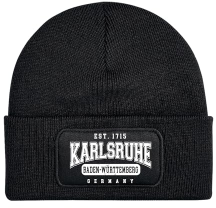 UGLYSHIRT College City Karlsruhe Mütze | Strickmütze – Fußball Fan Szene Baden Unisex Wintermütze | Patch Beanie