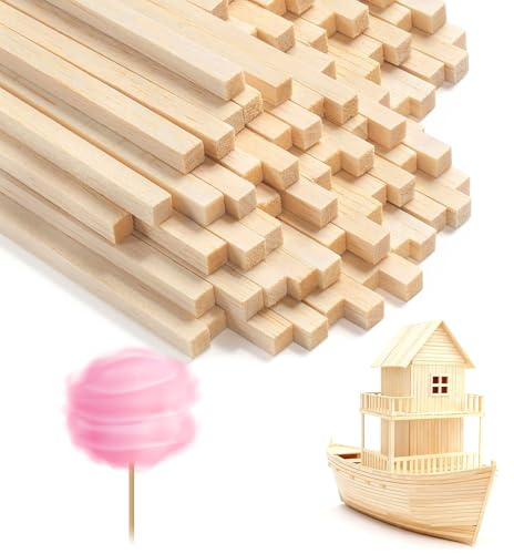 Zorplex 100 Stück Zuckerwattestäbe 40 cm x 4 x 4 mm, Eckige Holzstäbchen aus Bambus für Zuckerwattemaschine, Lebensmittelgeeignet, Ideal zum Basteln, Modellbau (Rechteckig 40cm*4mm)